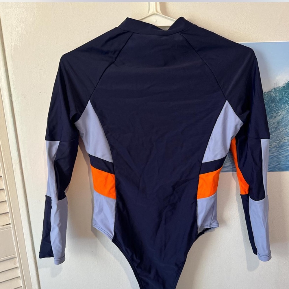 Navy and Orange Long Sleeve Swimsuit - Picture 3 of 4